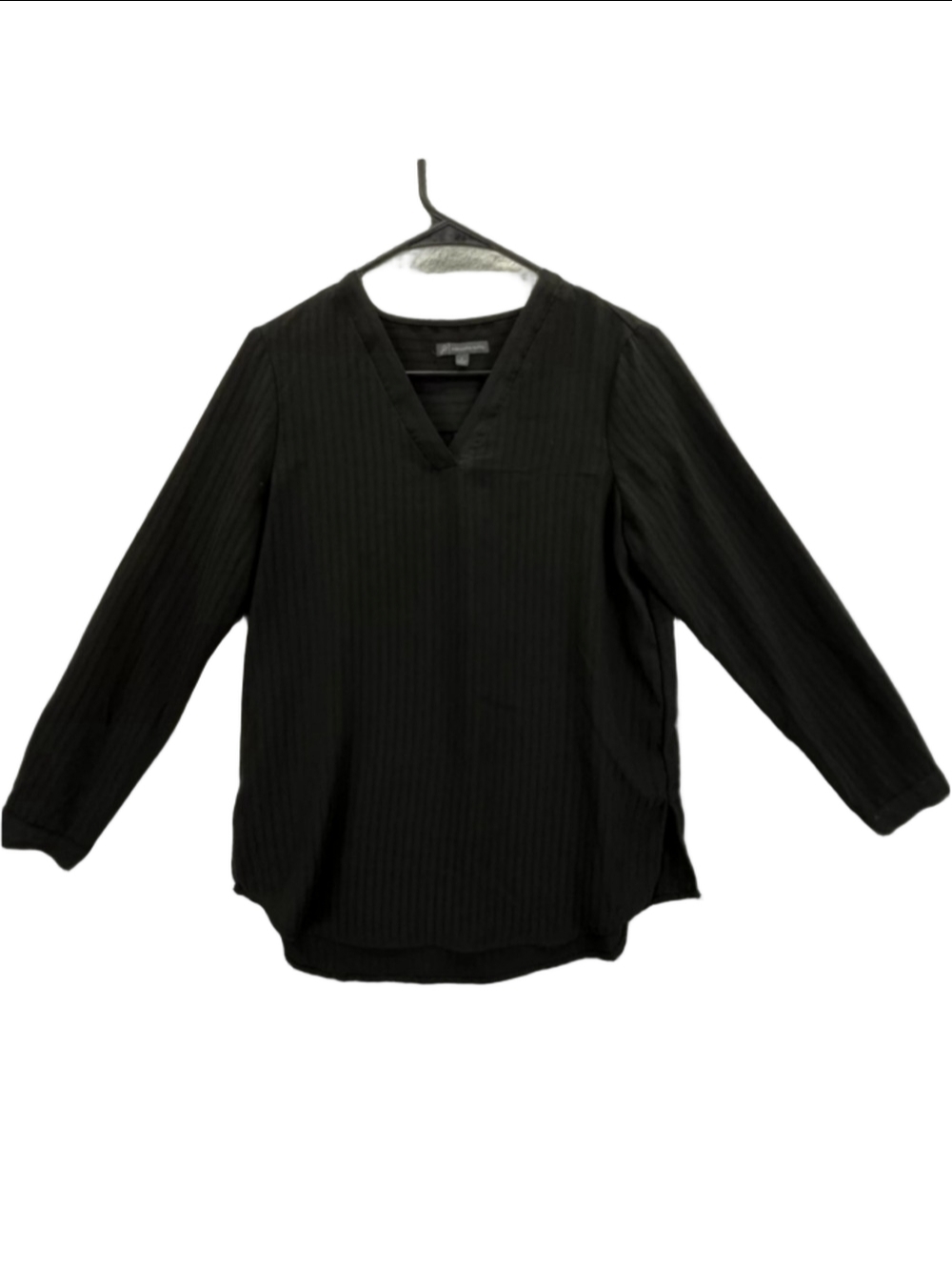 Adrianna Papell Women's Black V-Neck LS Vertical Striped Tunic Blouse Size Small